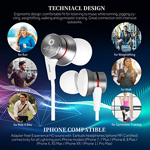 iPhone Headphones for iPhone Earbuds for iPhone in-Ear Lightning Headphones silbyloyoe MFi Certified Lightning Earbuds with Mic Controller Compatible iPhone 11 11 Pro X XS Max XR 7 8 Plus White