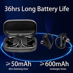 Dem.Lorida Wireless Earbuds Bluetooth 38hrs Play T60 Back Sport Earphones with LED Display Over-Ear Buds with Earhooks with Mic for Sport Running Workout Black