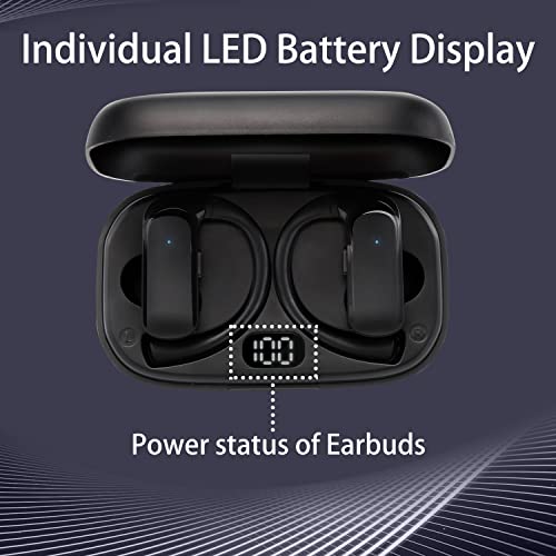 Dem.Lorida Wireless Earbuds Bluetooth 38hrs Play T60 Back Sport Earphones with LED Display Over-Ear Buds with Earhooks with Mic for Sport Running Workout Black