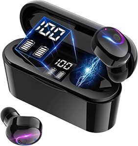 gpeestrac true wireless earbuds, bluetooth 5.0 headphone, in-ear button control hi-fi stereo sound ipx5 waterproof, built-in mic earphones gift for work sport gym travel running black