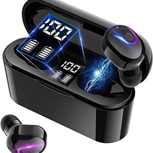 GPEESTRAC True Wireless Earbuds, Bluetooth 5.0 Headphone, in-Ear Button Control Hi-Fi Stereo Sound IPX5 Waterproof, Built-in Mic Earphones Gift for Work Sport Gym Travel Running Black