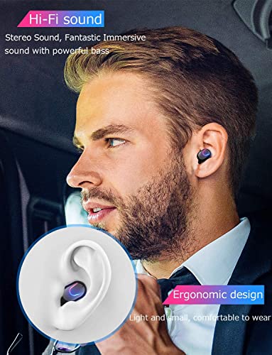 GPEESTRAC True Wireless Earbuds, Bluetooth 5.0 Headphone, in-Ear Button Control Hi-Fi Stereo Sound IPX5 Waterproof, Built-in Mic Earphones Gift for Work Sport Gym Travel Running Black