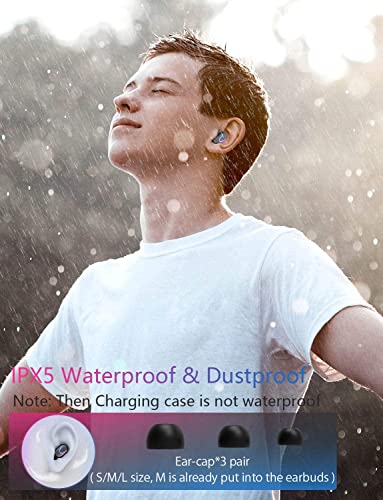 GPEESTRAC True Wireless Earbuds, Bluetooth 5.0 Headphone, in-Ear Button Control Hi-Fi Stereo Sound IPX5 Waterproof, Built-in Mic Earphones Gift for Work Sport Gym Travel Running Black