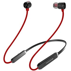 nanami bluetooth earbuds, 5.0 bluetooth wireless headphones, ipx7 waterproof, in-ear earphones with mic, noise cancelling headsets, magnetic neckband, 15 hours playtime for gym, sports (red with red)