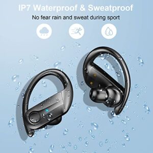 Donerton Wireless Earbud, Bluetooth 5.3 Headphones Noise Cancelling Mic, Bluetooth Earbud Bass Stereo, 50 hrs Playtime LED Display Earphones, IP7 Waterproof Over Ear Buds for Sport Running Workout Gym