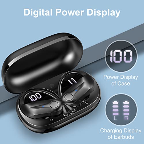 Donerton Wireless Earbud, Bluetooth 5.3 Headphones Noise Cancelling Mic, Bluetooth Earbud Bass Stereo, 50 hrs Playtime LED Display Earphones, IP7 Waterproof Over Ear Buds for Sport Running Workout Gym