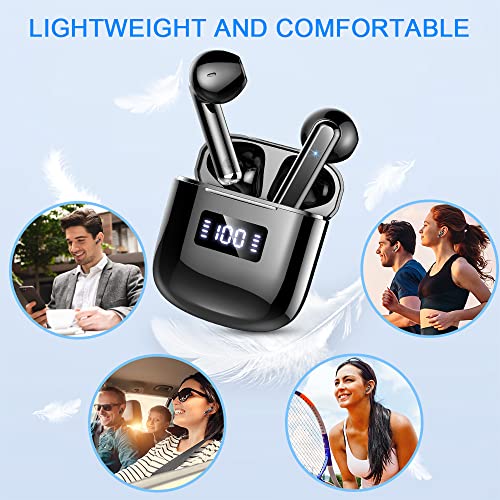 Wireless Earbud Bluetooth 5.3 Headphones, 4 Mic Call Noise Cancelling Wireless Ear Bud with LED Display, 25H Playtime Wireless Earphones, Waterproof Sport Headphones in Ear Buds for Android iOS