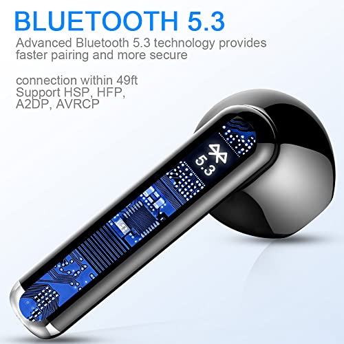 Wireless Earbud Bluetooth 5.3 Headphones, 4 Mic Call Noise Cancelling Wireless Ear Bud with LED Display, 25H Playtime Wireless Earphones, Waterproof Sport Headphones in Ear Buds for Android iOS