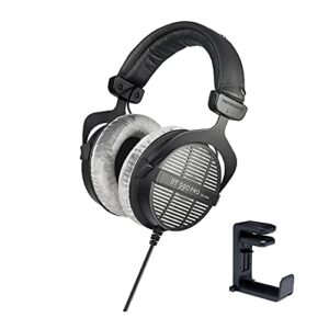 beyerdynamic dt-990 pro acoustically open headphones (250 ohms) with knox gear headphone hanger mount with built-in cable organizer bundle (2 items)