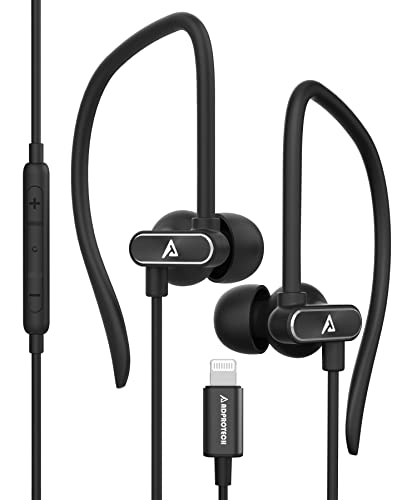 ADPROTECH Lightning Headphones iPhone Earbuds with Ear-Hook Sports Earphones for iPhone 14 13 12 11 Pro Max iPhone X XS Max XR MFi Certified with Mic Black