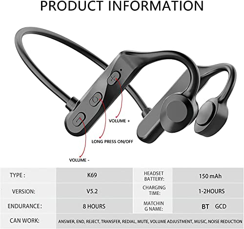 Newly Premium Bone Conduction Open-Ear Sport Headphones — Noise Cancelling Earphones - Built-in Mic Sweat Resistant Earphones for Workouts and Running with Deep Base (Black)-2