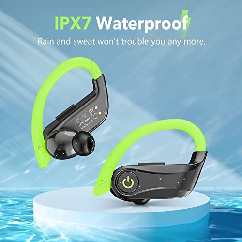 Wireless Earbuds Bluetooth Headphones,Vanzon IPX7 Waterproof Over Ear Earphones for 48Hrs Play Back Sport Earphones,with LED Charging Case&Earhooks Built-in Mic Headset Workout, Green