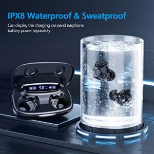 Wireless Earbuds Bluetooth Headphones, 180H Playtime Ear Buds IPX8 Waterproof Bluetooth Earphones, in-Ear Headphones with LED Display Touch Control for Sport/Work (Black)