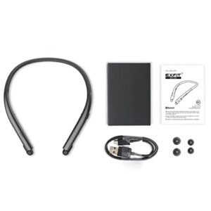 EXFIT BCS-700 | Wireless Bluetooth Headphone Neckband with Retractable Earbuds, Auto Answer on Earbud Pull for Office, Phone Call (Charcoal Black)