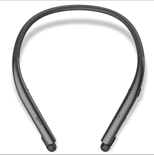 EXFIT BCS-700 | Wireless Bluetooth Headphone Neckband with Retractable Earbuds, Auto Answer on Earbud Pull for Office, Phone Call (Charcoal Black)