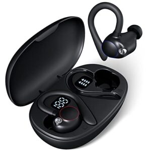 nanson headphones wireless earbuds 60hrs playback ipx7 waterproof earphones over-ear stereo bass headset with earhooks microphone led battery display for sports/workout/gym/running black