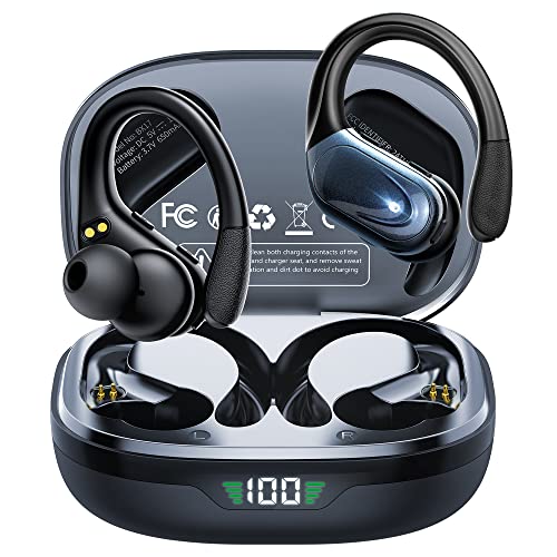 Wireless Earbuds, 75H Playtime Bluetooth Earbuds Built in Noise Cancellation Mic, Bluetooth Headphones with Charging Case and LED Display, Sport Hearphones with Earhooks Stereo Wireless Headphones