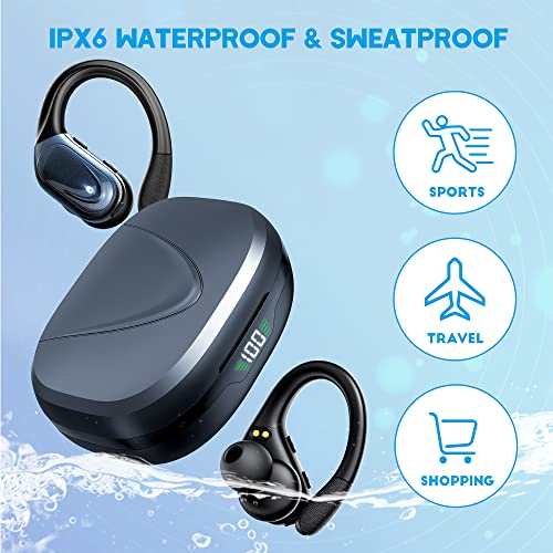 Wireless Earbuds, 75H Playtime Bluetooth Earbuds Built in Noise Cancellation Mic, Bluetooth Headphones with Charging Case and LED Display, Sport Hearphones with Earhooks Stereo Wireless Headphones