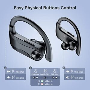 Ear Hook Bluetooth Headphones,Over Ear Earbuds for Sport, 96Hrs Playtime Sport Headphones with Charging Case and LED Digital Display Built in Mic IPX7 Waterproof Headphones, Bass Sound (Small-sport)