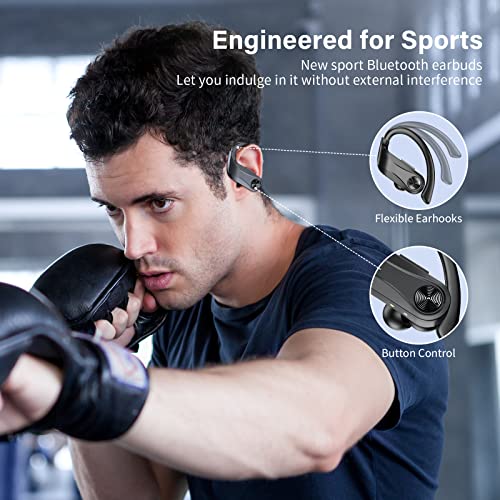 Ear Hook Bluetooth Headphones,Over Ear Earbuds for Sport, 96Hrs Playtime Sport Headphones with Charging Case and LED Digital Display Built in Mic IPX7 Waterproof Headphones, Bass Sound (Small-sport)