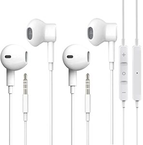 yhsrbd 2 pack wired earbuds headphones, 3.5mm earphones with microphone for iphone headphones, noise isolating volume control stereo bass, compatible with iphone ipad ipod mp3 android for computer