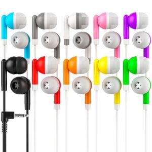 RedSkyPower 10 Pack Multi Color Kid's Wired Earbud Headphones, Individually Bagged, Disposable Earbuds Ideal for Students in Classroom Libraries Schools, Bulk Wholesale