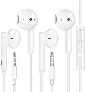 2 pack earbuds/headphones/earphones with 3.5mm wired in ear headphone plug built-in microphone & volume control for iphone android phone pc computer laptop