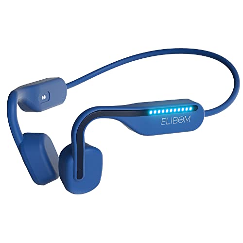 ELIBOM Bone Conduction Headphones Open Ear Headphones Bluetooth 5.3 Sports Wireless Headset with Built-in Mic, IPX6 Waterproof Earphone for Running, Cycling, Driving, with LED Indicator and Hooks