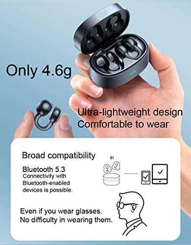 Ear-Clip Bone Conduction Headphones Bluetooth 5.3, Painless Wireless Open Ear Clip on Headphone,Waterproof Mini Sport Running Earring Earphone, Noise Cancelling/HiFi Quality/Long Battery Life