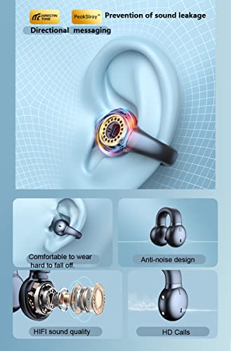 Ear-Clip Bone Conduction Headphones Bluetooth 5.3, Painless Wireless Open Ear Clip on Headphone,Waterproof Mini Sport Running Earring Earphone, Noise Cancelling/HiFi Quality/Long Battery Life