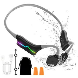 dejavi bone conduction headphones,open-ear bluetooth ip68 waterproof sports headphones,fashion headset,built-in 8g memory,shiny and cool,suitable for swimming,running and other fitness activities