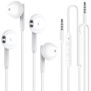 2 pack 3.5mm wired headphone plug, in-ear earphones, earbuds noise isolating with built-in microphone & volume control compatible with iphone 6s 6 plus 5s 5 ipad ipod mp3 mp4 samsung android laptop