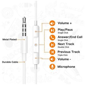 2 Pack 3.5mm Wired Headphone Plug, in-Ear Earphones, Earbuds Noise Isolating with Built-in Microphone & Volume Control Compatible with iPhone 6s 6 Plus 5s 5 iPad iPod MP3 MP4 Samsung Android Laptop