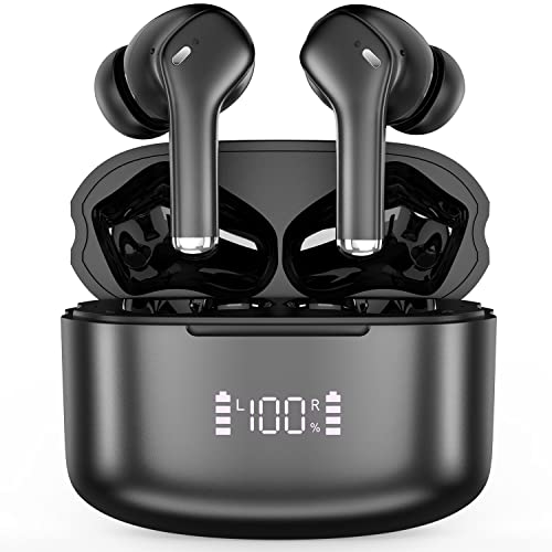 Kargebay Wireless Earbuds, Bluetooth 5.3 Stereo Earphones, 60H Playback LED Power Display Bluetooth Headphones in-Ear with Noise Cancelling Mic Premium Deep Bass Headset for Sports and Work