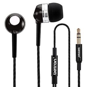 betron rk300 in ear headphones earphones wired with noise isolating earbuds tangle free cord lightweight carry case soft ear buds 3.5mm plug, black