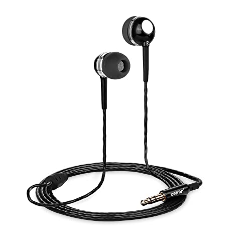 Betron RK300 in Ear Headphones Earphones Wired with Noise Isolating Earbuds Tangle Free Cord Lightweight Carry Case Soft Ear Buds 3.5mm Plug, Black