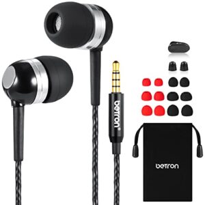 Betron RK300 in Ear Headphones Earphones Wired with Noise Isolating Earbuds Tangle Free Cord Lightweight Carry Case Soft Ear Buds 3.5mm Plug, Black