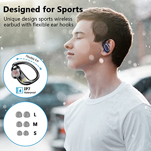 Wireless Earbud, Sport Bluetooth 5.3 Headphones with Earhooks, Wireless Earphones with Dual Mic Immersive Sound, IP7 Waterproof Bluetooth Earbud, Dual LED Display, 56H Playtime Headset for Running Gym