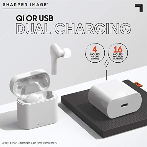 Sharper Image Soundhaven Wireless Earbuds, Bluetooth 5.0 with Qi Wireless Charging, Earphones with 4 Mics, 16 hr Playtime, Ergonomic Design, 5 Ear Tip Sizes