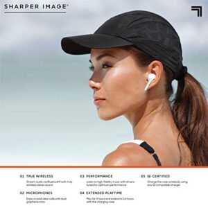 Sharper Image Soundhaven Wireless Earbuds, Bluetooth 5.0 with Qi Wireless Charging, Earphones with 4 Mics, 16 hr Playtime, Ergonomic Design, 5 Ear Tip Sizes