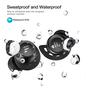 VRIFOZ T20 Wireless Earbuds, Bluetooth Earbuds for Sport with IPX5 Waterproof, Drop-Safe Fit Design Stereo, Built in Mic Headset Premium Deep Bass, Compatible with iPhone Android, Black