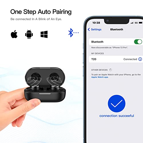 VRIFOZ T20 Wireless Earbuds, Bluetooth Earbuds for Sport with IPX5 Waterproof, Drop-Safe Fit Design Stereo, Built in Mic Headset Premium Deep Bass, Compatible with iPhone Android, Black