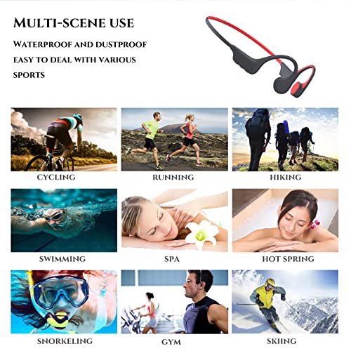 Waterproof Bone Conduction Bluetooth Headphones Ultralight Swimming Headphones IP68 Waterproof Bluetooth 5.3 Open Ear Wireless Sports Headset with MP3 Play 16G Memory for Running Swimming (Black Red)