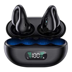pousbo wireless ear clip bone conduction headphones bluetooth, 2023 new mini open ear headphones wireless bluetooth, waterproof sport running earring earphone (new black)