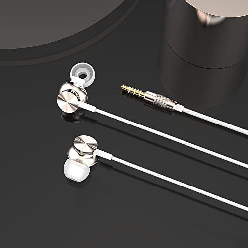 Betron BS10 Earphones Wired in Ear Earbud Headphones Strong Bass Noise Isolating Ear Buds 3.5mm Jack Tangle-Free Cord Compatible with Tablet Laptop iPhone iPad Smartphones (Gold)