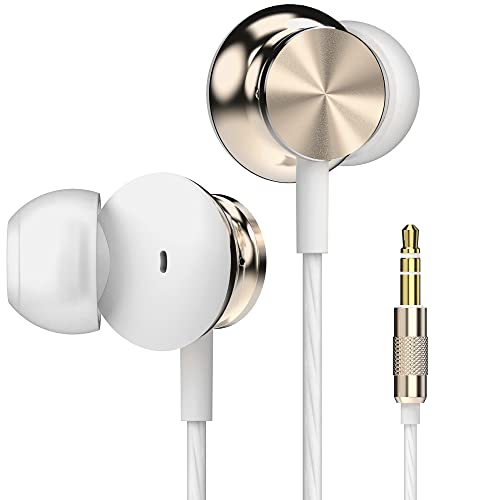 Betron BS10 Earphones Wired in Ear Earbud Headphones Strong Bass Noise Isolating Ear Buds 3.5mm Jack Tangle-Free Cord Compatible with Tablet Laptop iPhone iPad Smartphones (Gold)