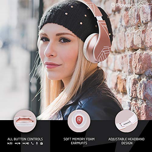 PowerLocus Bluetooth Over-Ear Headphones, Wireless Stereo Foldable Headphones Wireless and Wired Headsets with Built-in Mic, Micro SD/TF, FM for iPhone/Samsung/iPad/PC (Rose Gold)