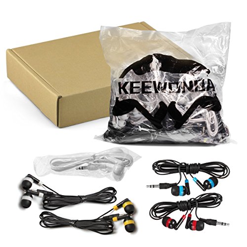 Keewonda Bulk Earbuds Headphones Wholesale Earphones 100 Pack Disposable Ear Buds Bulk Multi Colored Headphones for School Classroom Students