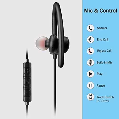 C G CHANGEEK Single Earbud, One Ear Sport Earphone with Hook, Mono Headphone with Mic and in-line Control for Safe Driving, Biking, Running, Gaming and Working, for Right Ear Wearing Only, CGS09