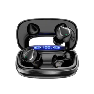 lankey pro ear buds wireless,bluetooth headphones,180h playtime ear buds with microphone, ipx8 waterproof in ear headphones with digital display,touch control for sports,work,gym(black)